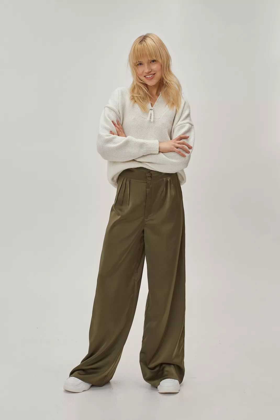 Satin Button Detail Wide Leg Trousers | Nasty Gal (US)