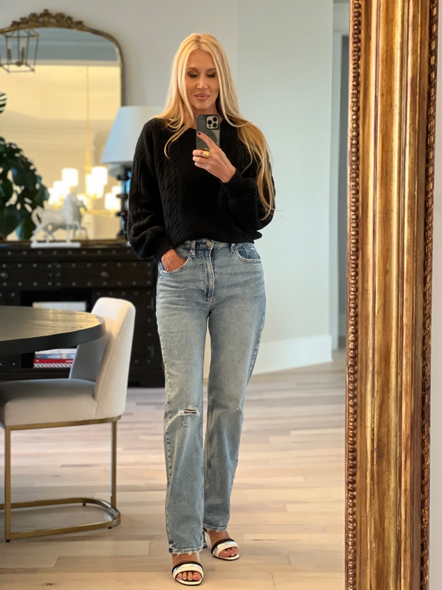 Gap try on all on sale black cable knit sweater size small jeans size 26 Tory Burch puffer heels 

#LTKshoecrush #LTKunder100 #LTKsalealert