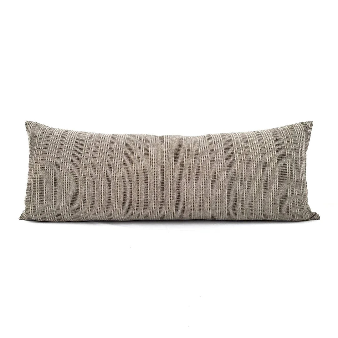 Hmong pillow, 13"×35" muted olive stitched stripe cotton bed pillow cover | Etsy (US)