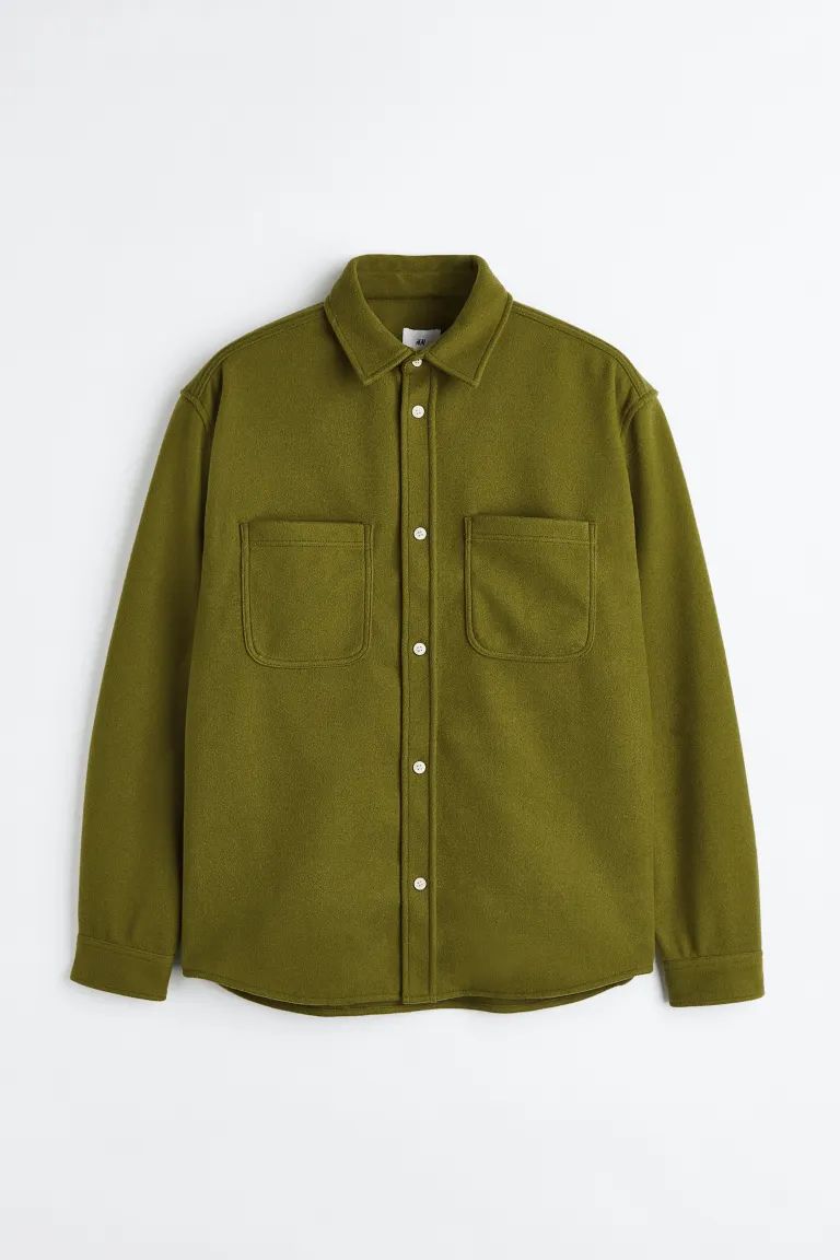 Relaxed Fit Fleece Overshirt - Moss green - Men | H&M US | H&M (US + CA)