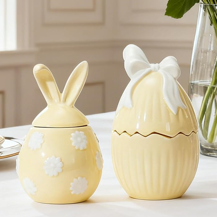 WDS WONDROUS 2-Pack Easter Bunny & Bow Ceramic Jar Candles, Egg Shaped Soy Wax Scented Candles wi... | Amazon (US)