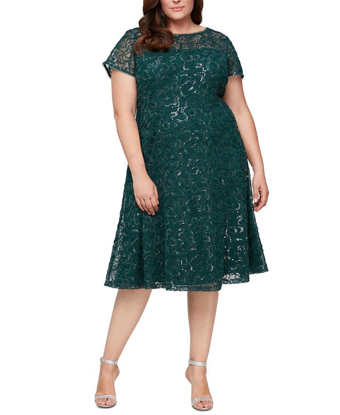 SL Fashions Plus Size Sequined Illusion-Neck Fit & Flare Dress & Reviews - Dresses - Plus Sizes -... | Macys (US)