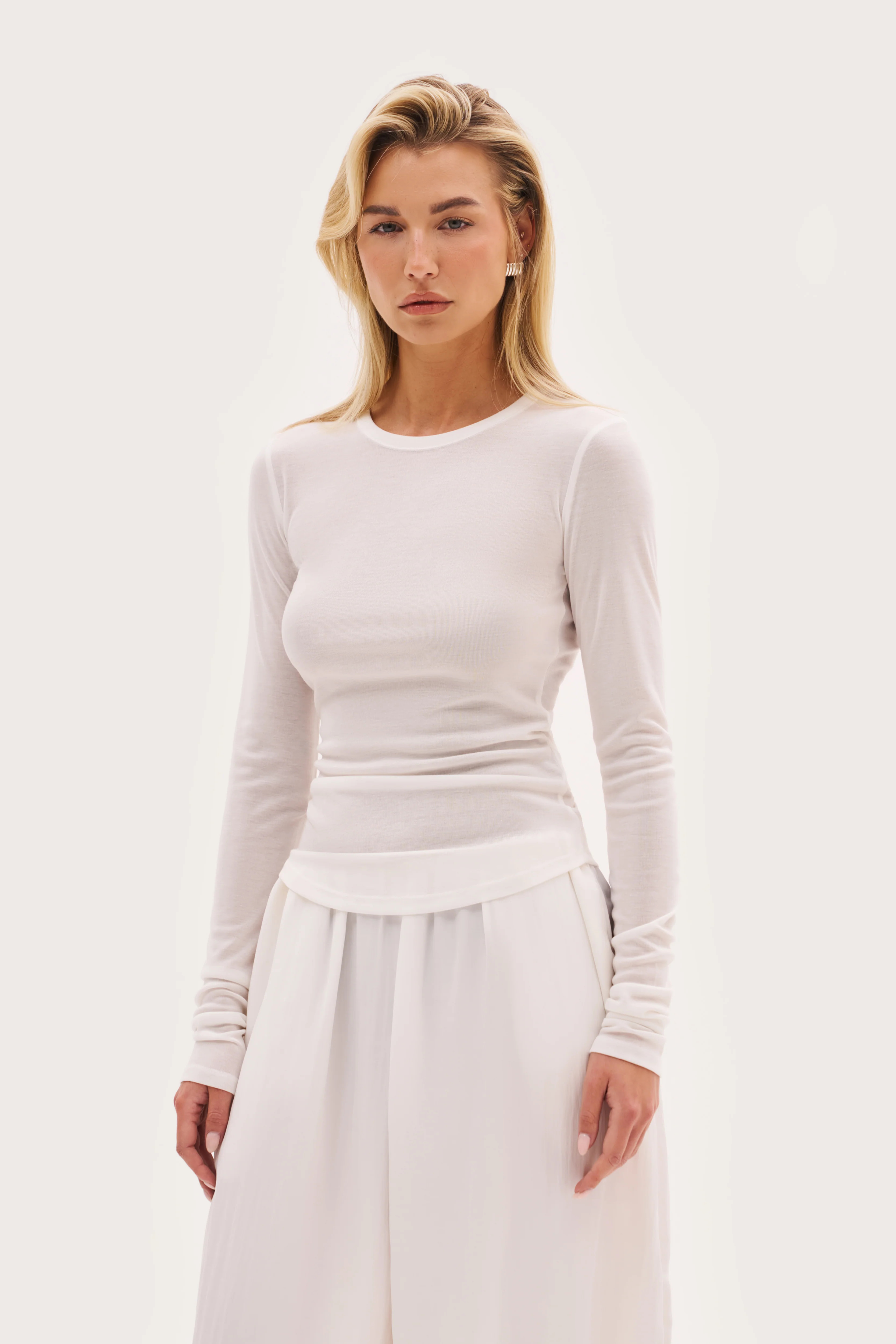 Stacked Long Sleeve Top - White | Maebe UK