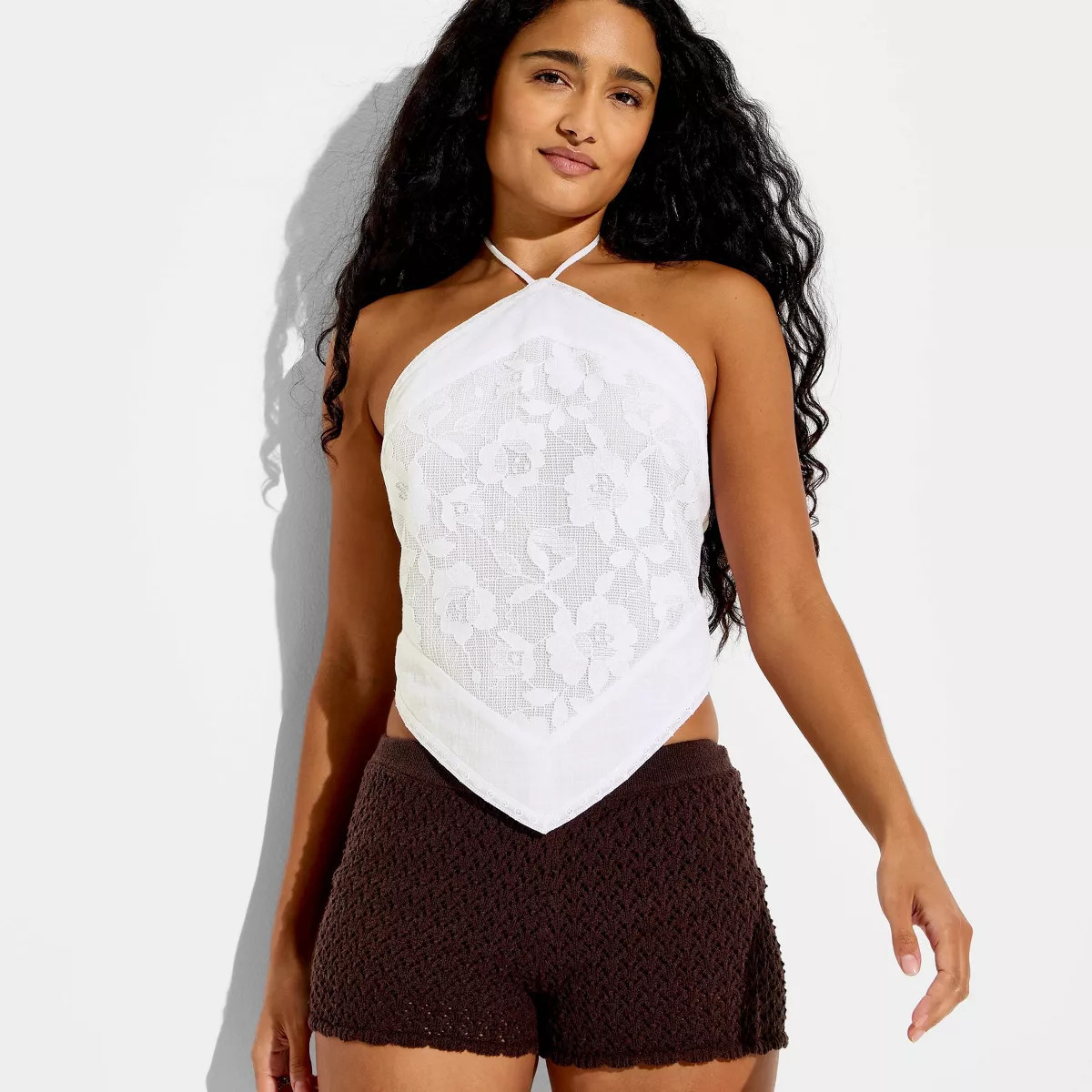 Women's Lace Inset Scarf Halter Top - Wild Fable™ White XS | Target