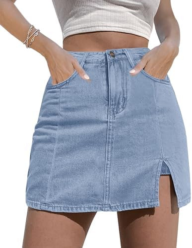 luvamia Jean Skort Women High Waisted Stretchy Denim Mini Skirt Side Slit | Jean Skirt with Short... | Amazon (US)