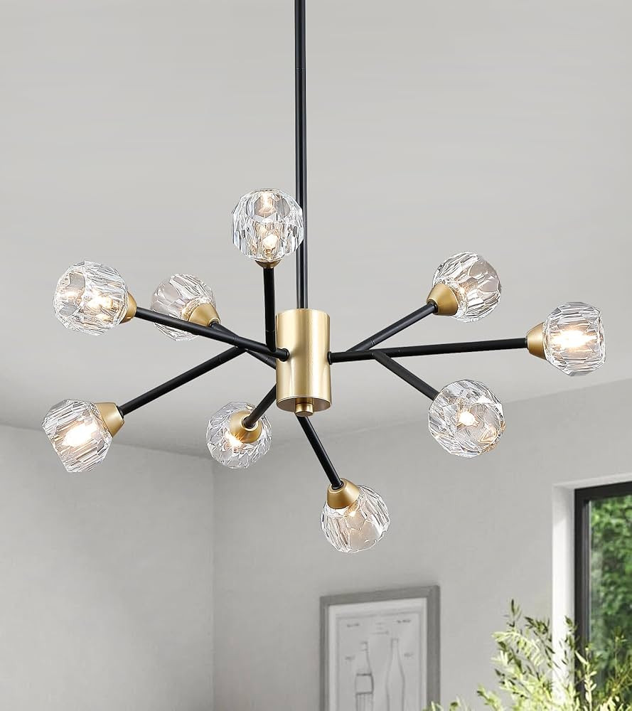 Crystal Chandelier, Modern Sputnik Black and Gold Glass Pendant Lighting, 9 Lights Mid Century Ce... | Amazon (US)