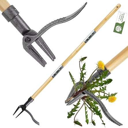 BellaJoyz Weed Puller Tool, Stand Up Heavy Duty Weed Remover Tool with Long Handle & 4-Claw Steel Head, Bamboo Garden Hand Weeding Tool - Easily Remove Weeds Without Bending, Pulling,or Kneeling | Amazon (US)