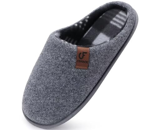 COFACE Unisex Mens Womens Cozy Memory Foam Scuff Slippers Casual Slip On Warm House Shoes Indoor/Outdoor Felt Sandal Slipper size 11 Grey | Amazon (US)