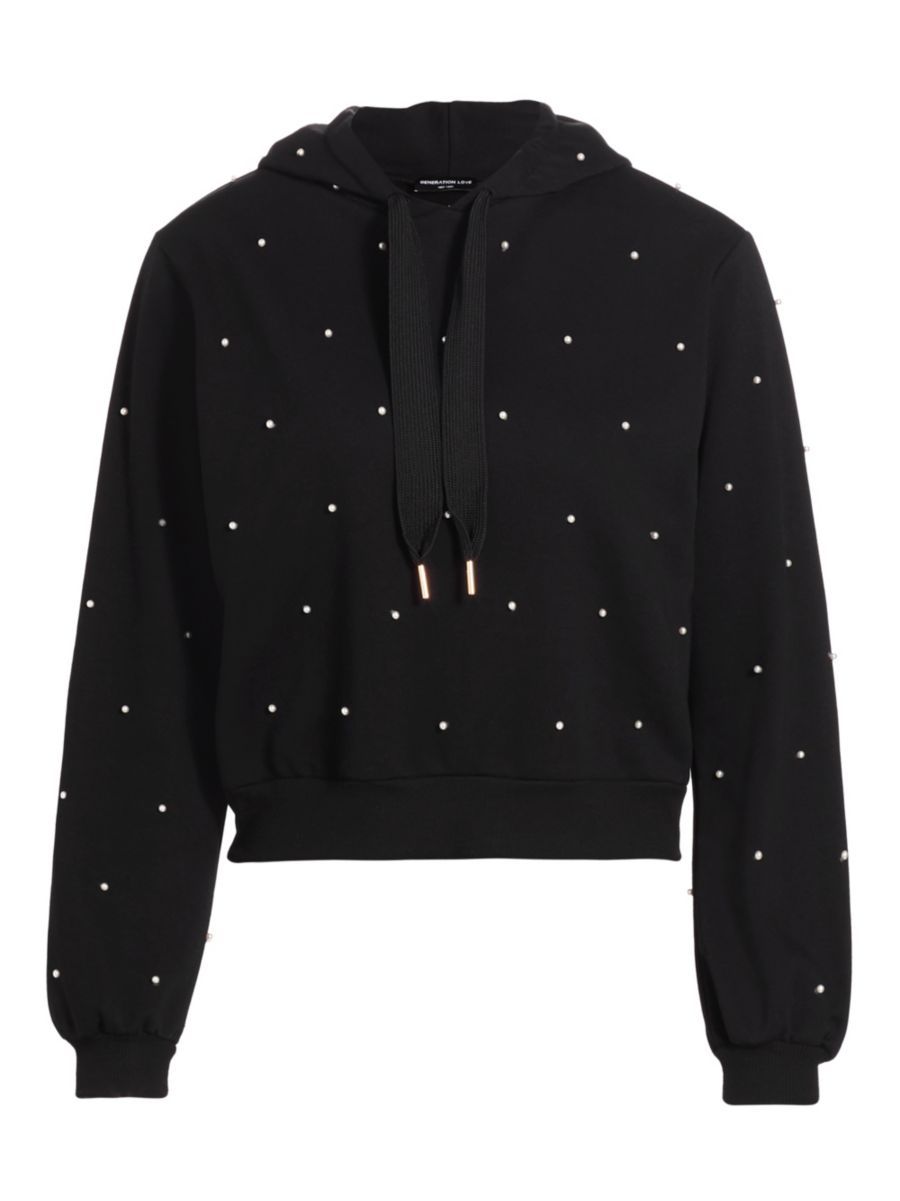 Tia Pearl Cotton-Blend Cropped Hoodie | Saks Fifth Avenue