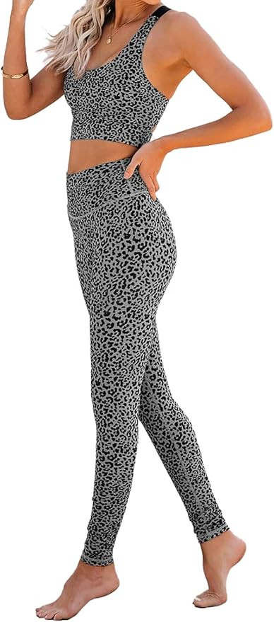 CANIKAT Women's Fashion Print 2 Pieces Workout Sets High Waist Yoga Leggings with Stretch Sports ... | Amazon (US)