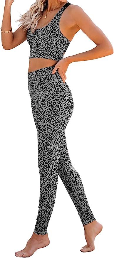 CANIKAT Women's Fashion Print 2 Pieces Workout Sets High Waist Yoga Leggings with Stretch Sports ... | Amazon (US)