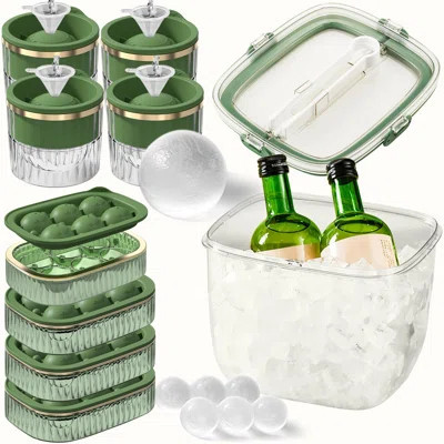 Ice Cube Tray For Freezer With Lid And Bin Silicone Ice Cube Tray Ice Bucket Kitchen Round Ice Cube Mold Set Of 4 Large Ice Balls And 24 Small Ice Bal | Wayfair North America