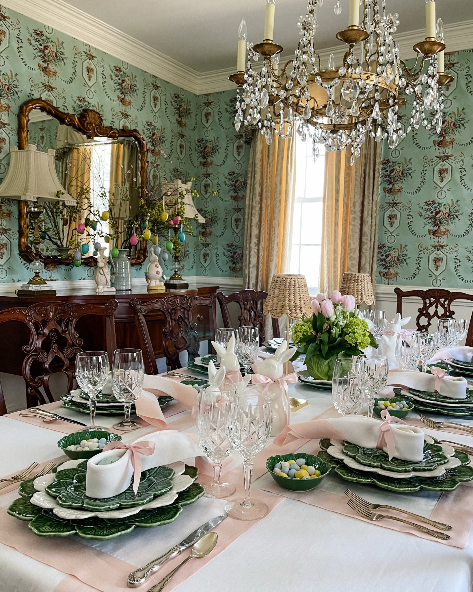 Easter table details make all the difference. 
Sharing the bunny ear napkin fold again along with the napkins, ribbon, and table favorites I used to create this sweet spring setting. Everything is linked here for easy hosting. 🥬🐰🌷

#LTKHome #LTKSaleAlert #LTKSeasonal