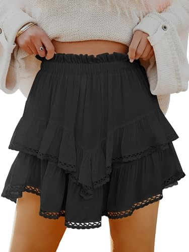 Caracilia Mini Skirts for Women Summer Casual Boho Crochet Ruffle Flowy Skirt Built in Shorts 202... | Amazon (US)