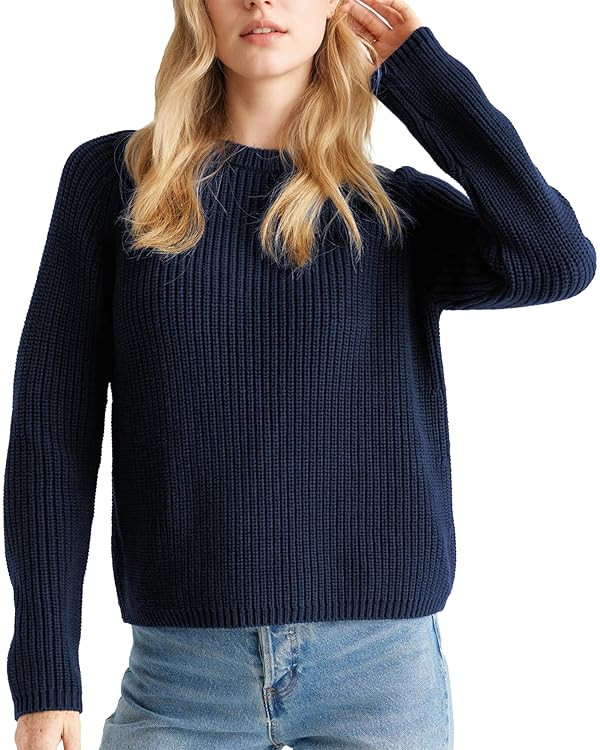 Hixiaohe Women's Sweater 2025 Fall Fisherman Knit Pullover Cascual Solid Color Crewneck Long Slee... | Amazon (US)