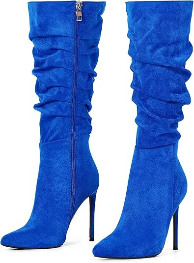 Elisabet Tang Women's Knee High Booties,Faux Suede 4" Stiletto Heel Pointed Toe Knee High Boots S... | Amazon (US)