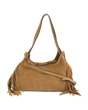 Made In Italy Suede Mini Hobo With Fringes | TJ Maxx