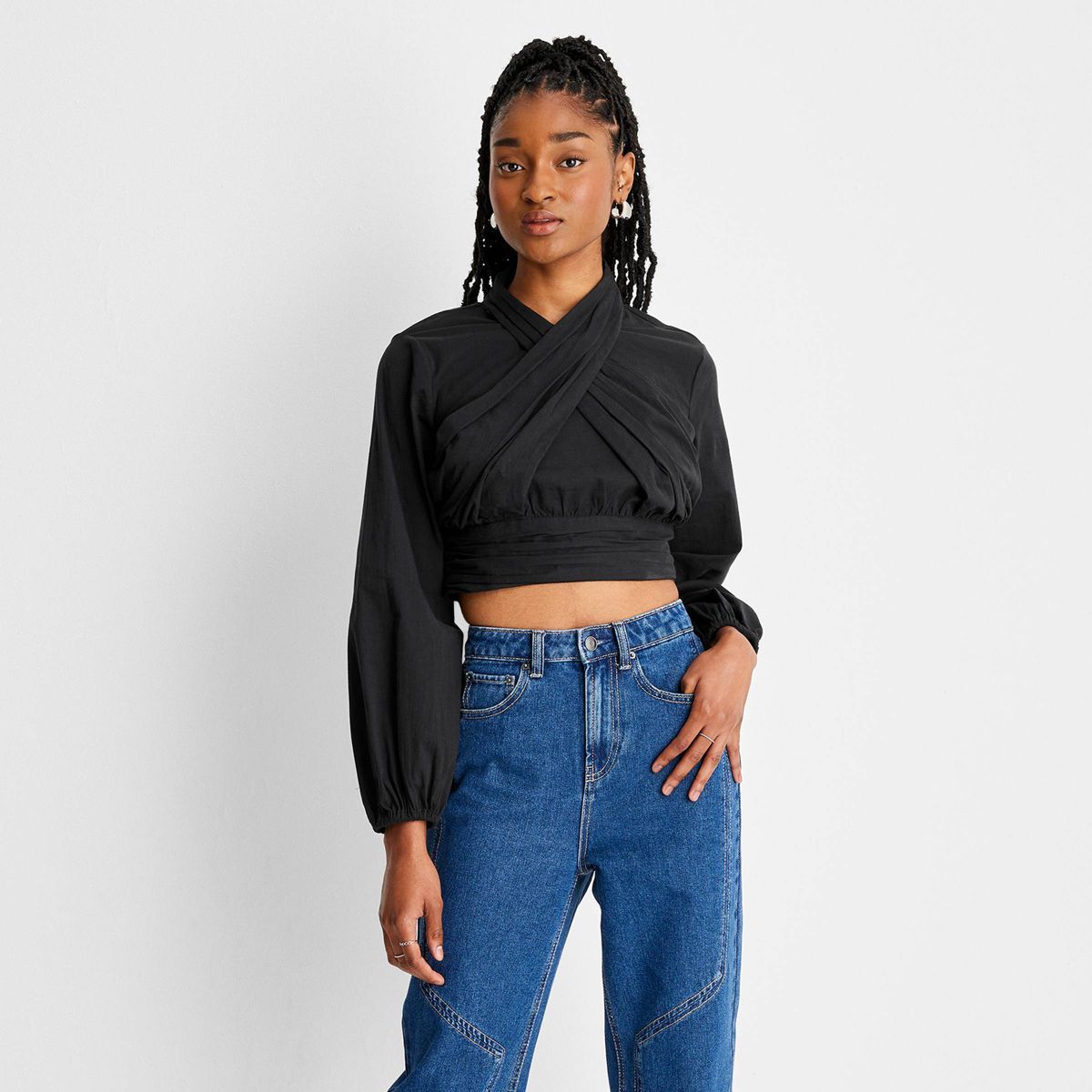 Women's Long Sleeve Mock Neck Cross-Front Top - Future Collective™ with Reese Blutstein | Target