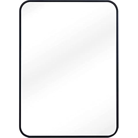 Hamilton Hills Contemporary Brushed Metal Wall Mirror | Glass Panel Black Framed Rounded Corner D... | Amazon (US)