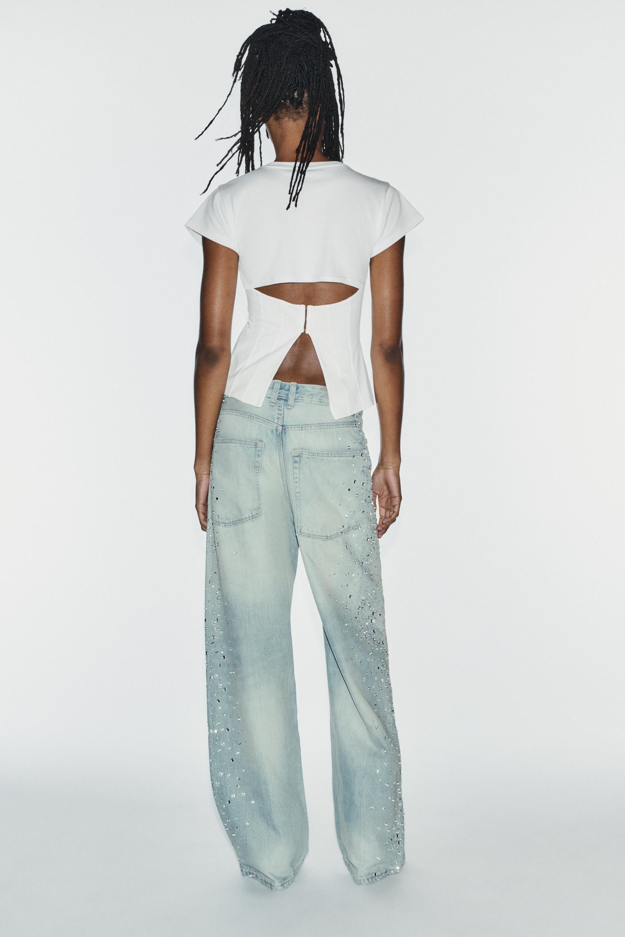 TRF RHINESTONE WIDE-LEG JEANS | Zara US