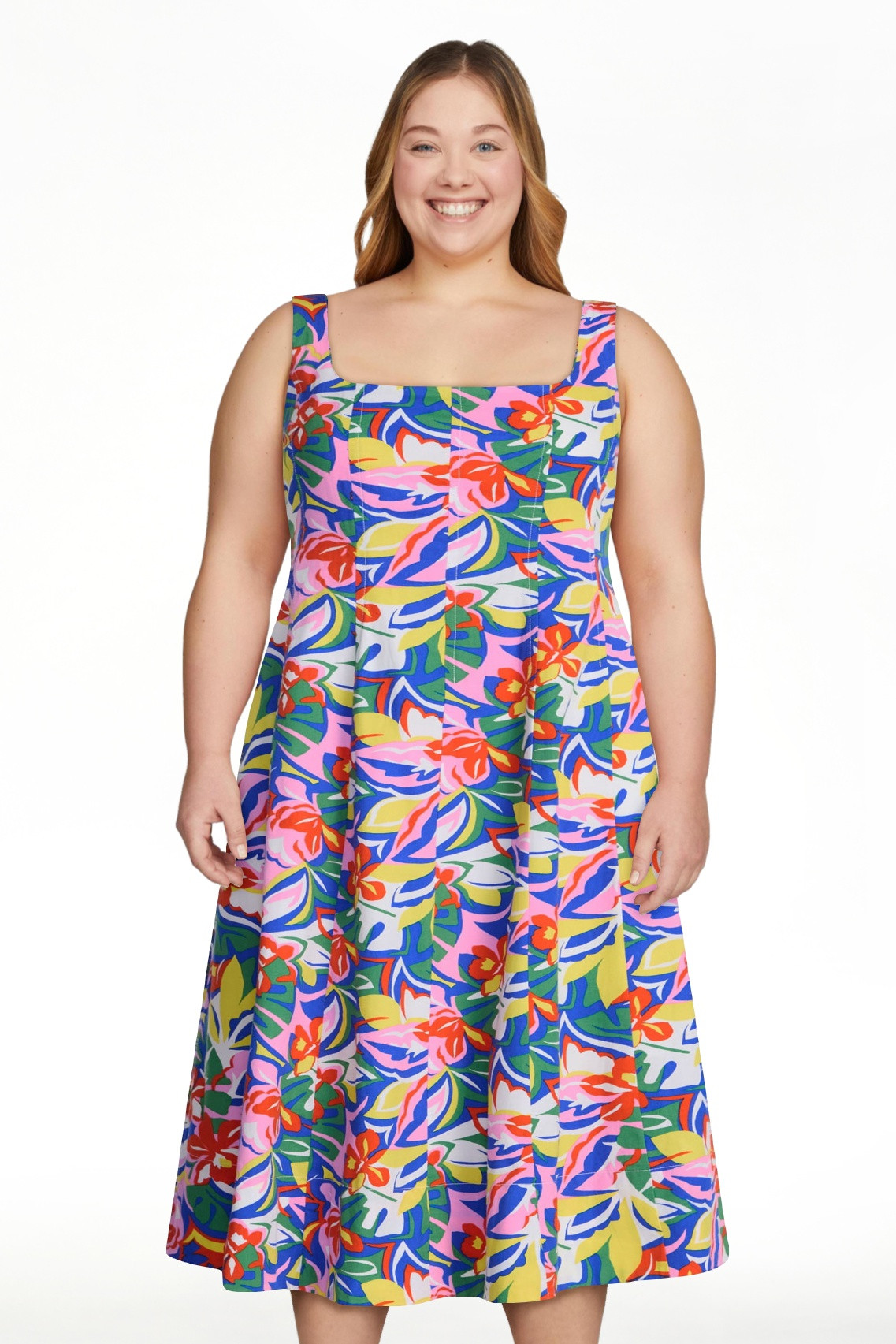 Free Assembly Women's and Women's Plus Square Neck Cotton Midi Panel Dress, Sizes XS-4X | Walmart (US)