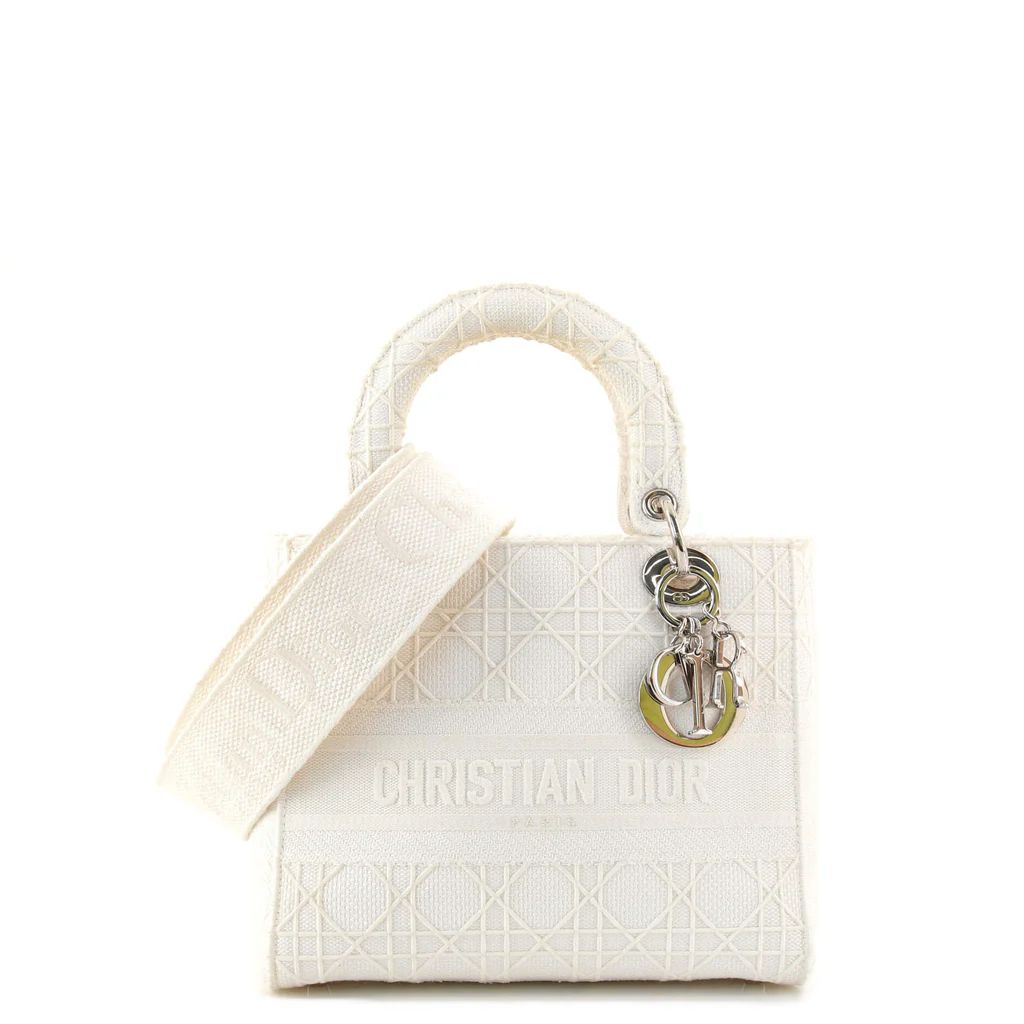 Christian Dior Lady D-Lite Bag Cannage Embroidered Canvas Medium White 14523263 | Rebag