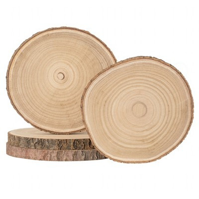 Vintiquewise Set of 4 Rustic Wood Slices – Round Multi-Purpose Wooden Slabs for Chargers, Cake Risers, Serving Trays & Home Decor, 10" | Target