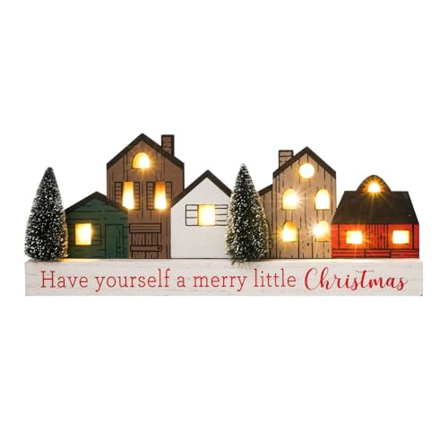 Christmas Decorations for Home Led Lighted Christmas Tree Decor Merry Christmas Sign Wooden Rustic Farmhouse Tabletop Block Xmas Party Holiday Signs | Amazon (US)