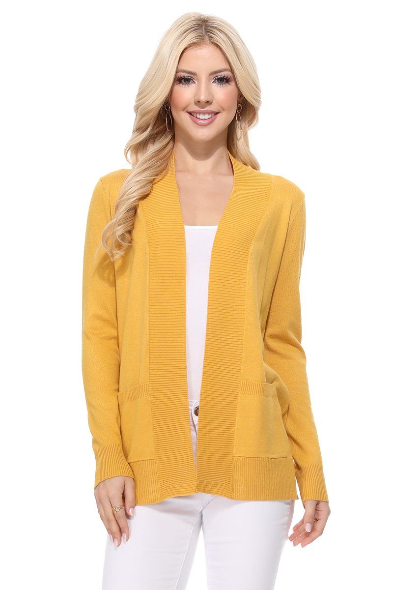 Yemak Women's Long Sleeve Open Front Knit Long Sweater Cardigan with Pockets MK8558-HONEY-S | Walmart (US)