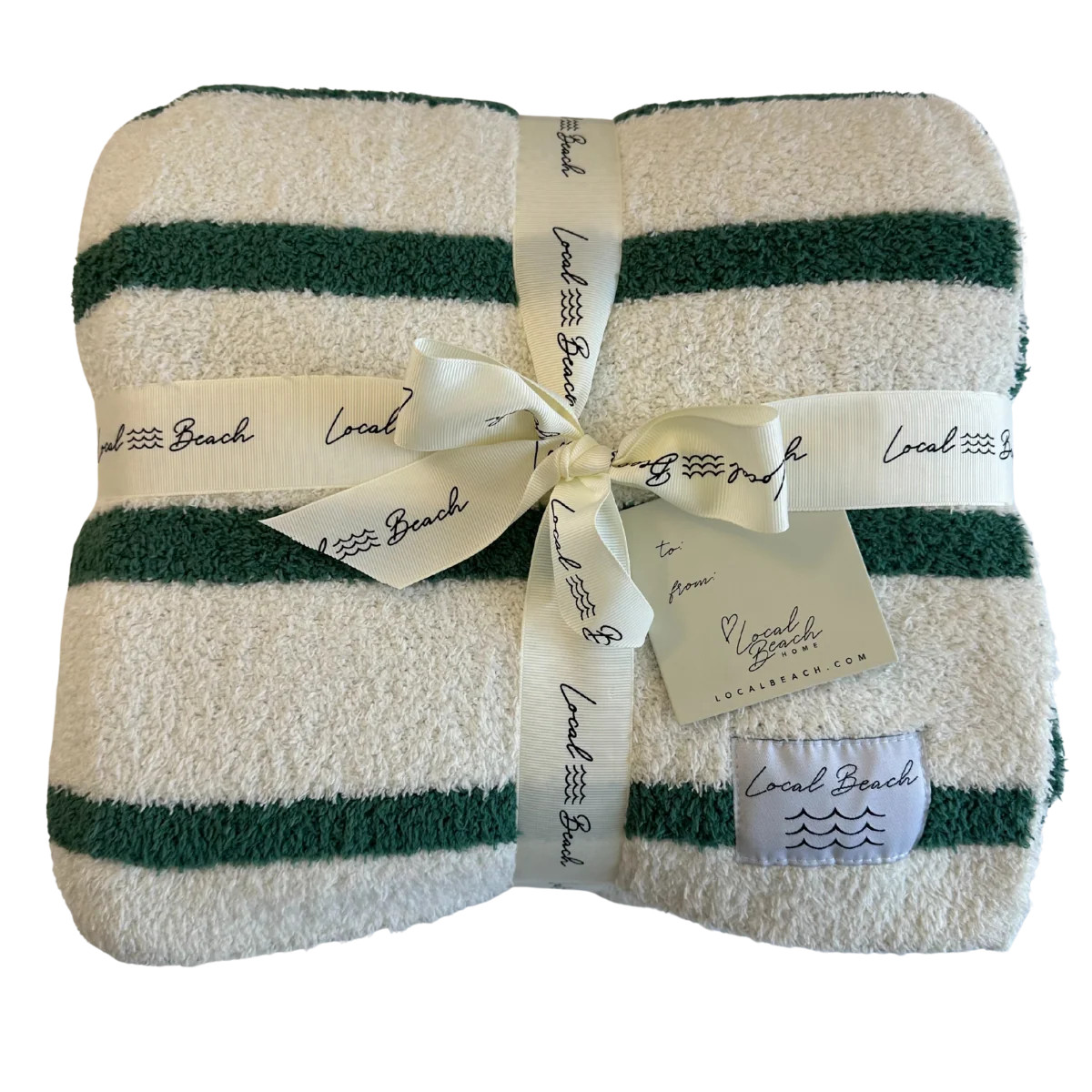 Green/Creme Holiday Stripe Cozy Luxe Home Blanket | Local Beach