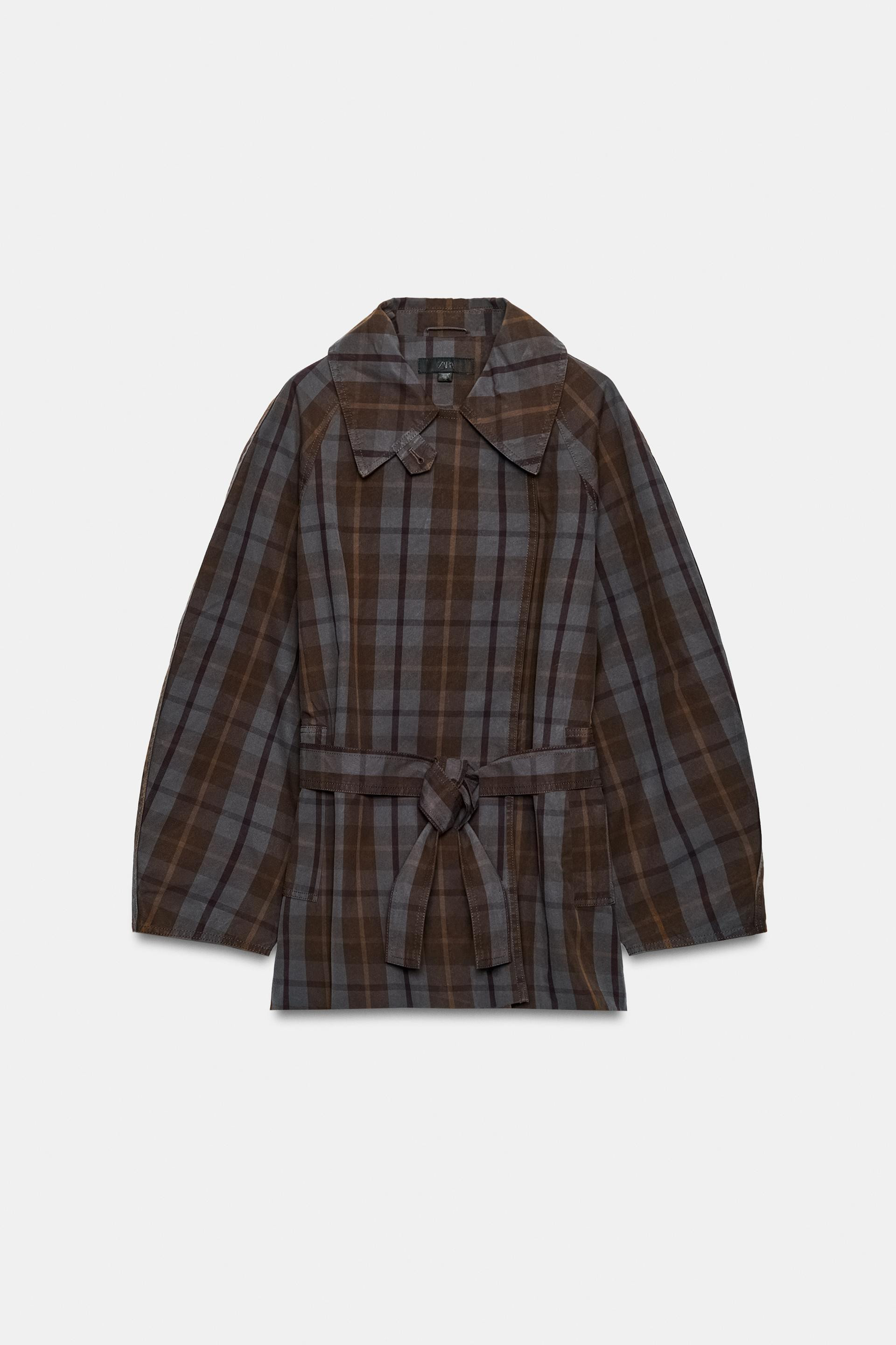 Zara - Checks Trench Coat With Belt - Brown-Blue - S - Woman | Zara UK