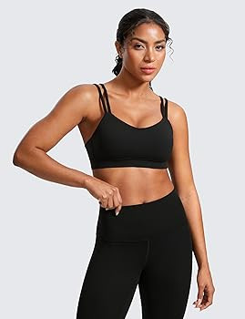 CRZ YOGA Softness Mold Butterluxe V Neck Sports Bras for Women - Workout Top Double Spaghetti Str... | Amazon (US)