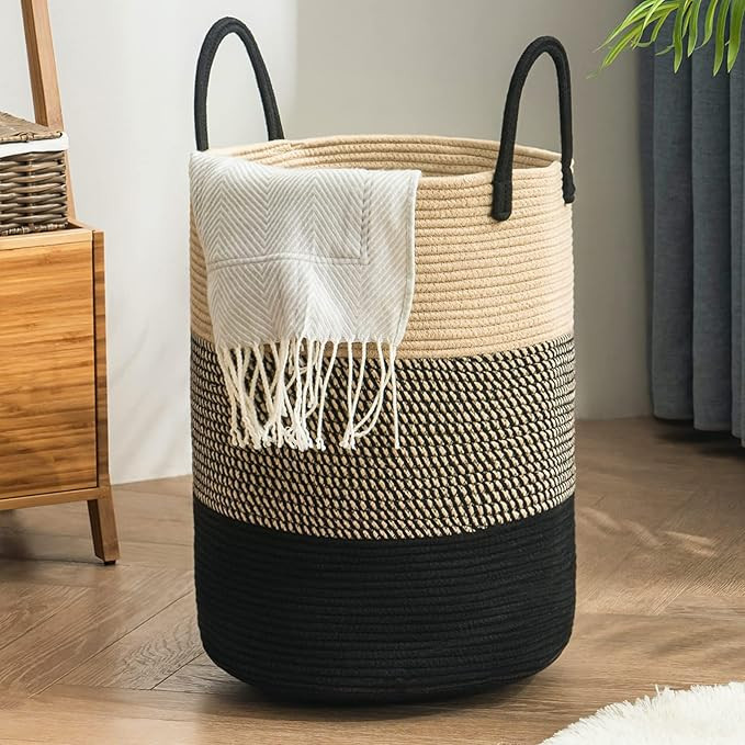 YOUDENOVA Woven Rope Laundry Hamper Basket, 58L Tall Laundry Basket for Blanket Organizer- Clothe... | Amazon (US)