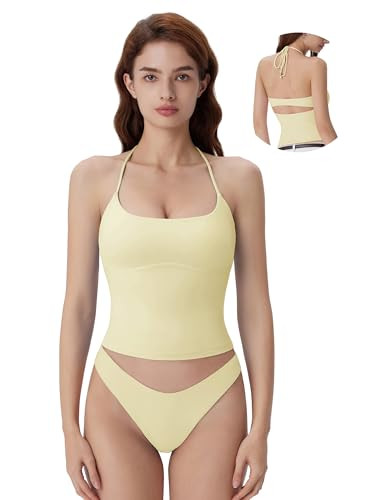 SUUKSESS Halter Tops for Women Tank Tops with Built in Bras Double Lined Backless Top Y2K Going O... | Amazon (US)