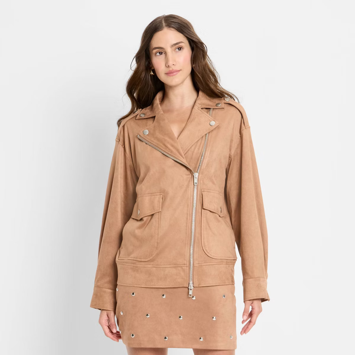 Women's Suede Relaxed Moto Jacket - Future Collective Brown | Target
