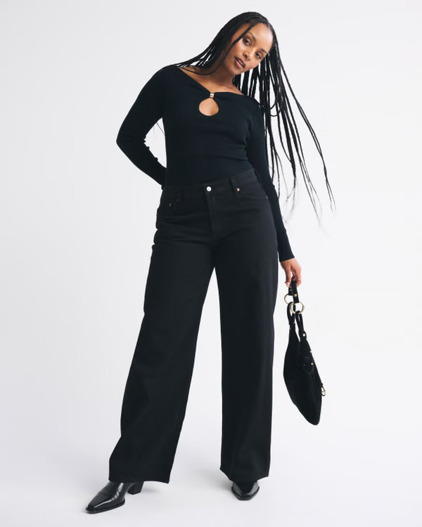 Women's Hardware Keyhole Long-Sleeve Sweater Top | Women's Party Collection | Abercrombie.com | Abercrombie & Fitch (US)