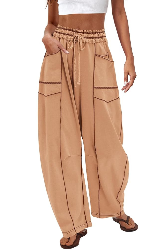 Nirovien Womens Barrel Sweatpants High Waisted Wide Leg Pants Drawstring Athletic Baggy Pants Lou... | Amazon (US)