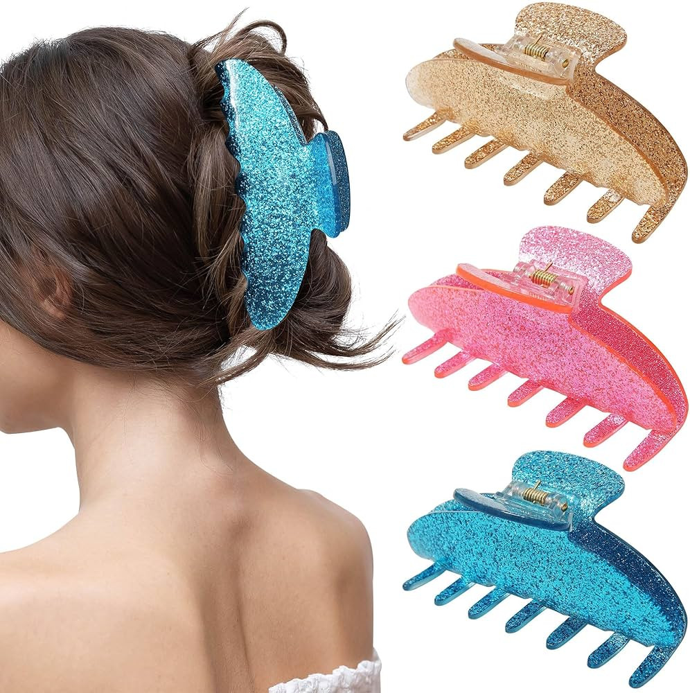 HAIMEIKANG 3 Pcs Hair Claw Clips for Women, 4 Inch Large Marble Claw Clips for Thick Thin Hair, N... | Amazon (US)