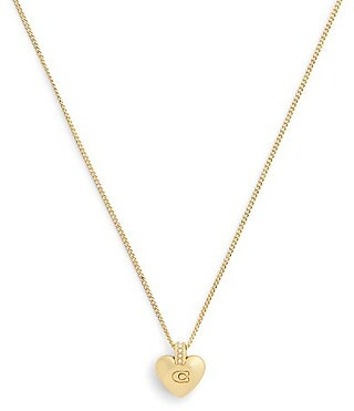 COACH Signature Puffy Heart Short Pendant Necklace - Shiny Gold | Dillard's