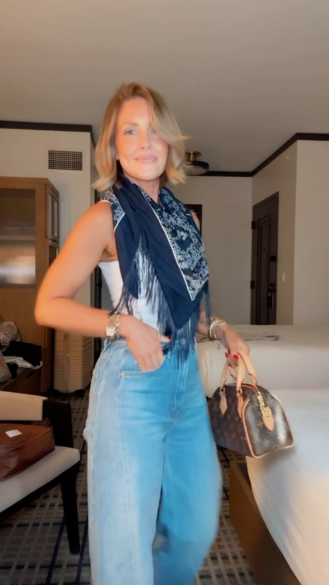 How cute is this affordable fringe scarf!! So on trend without breaking the bank 🙌🏼 Small Amazon tank / size down one in these jeans!

#LTKootd #LTKOver40 #LTKPetite