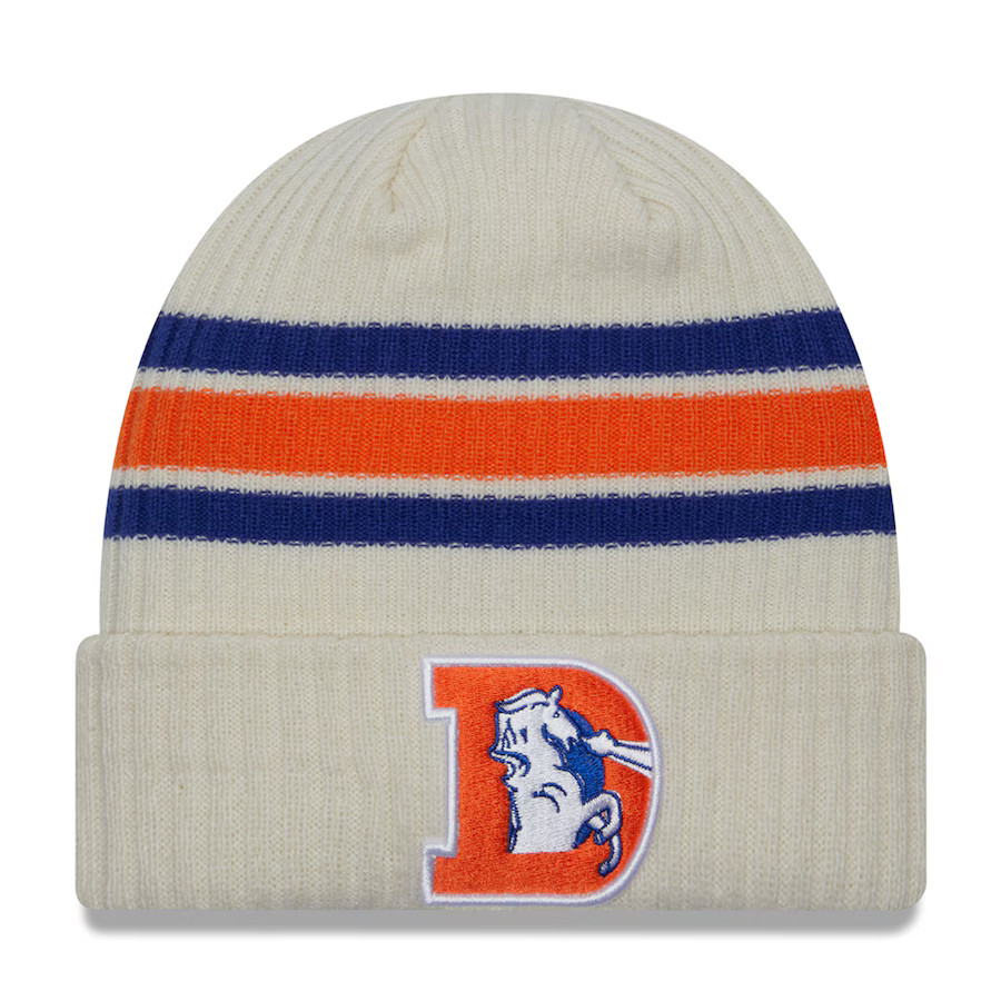 Denver Broncos New Era Gridiron Classics Vintage Cuffed Knit Hat - Cream | Fanatics