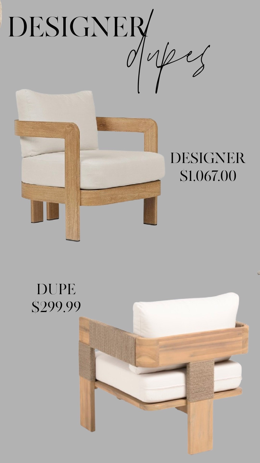 This $1,067 designer chair has serious style—but I found a dupe for just $299.99 that nails the same look for less 🤍 Perfect for cozy, modern spaces with a natural vibe. Tap to shop before it sells out! #LTKhome #lookforless #designerdupes #neutralhome #moderncoastal #budgetfriendlyfinds #LTKdupe #affordabledecor #outdoorstyle #interiorinspo

#LTKSaleAlert #LTKSeasonal #LTKHome