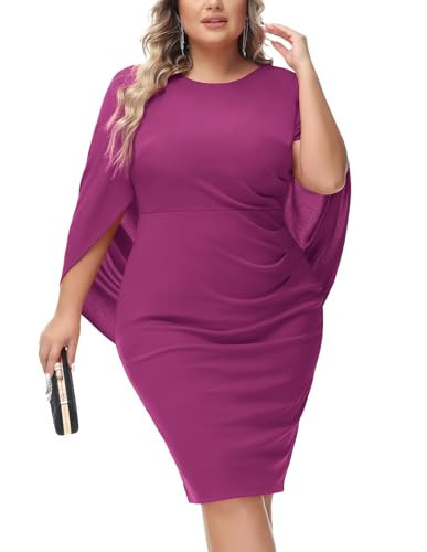 Hanna Nikole Plus Size Dresses for Wedding Guest Chiffon Cape Cocktail Dresses Plus Size Midi Dresses Purple2 24 Plus | Amazon (US)