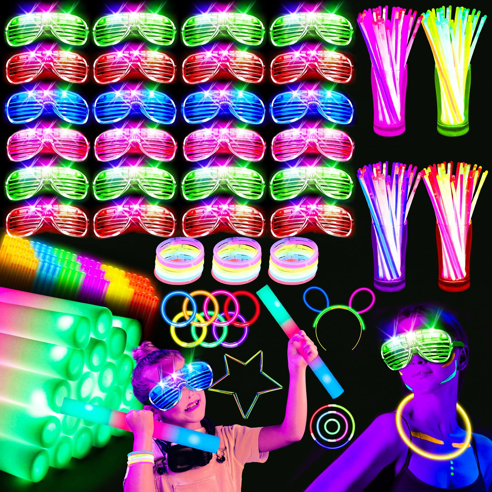 248 PCS Glow Party Supplies,New Year Party Favors 24PCS Foam Glow Sticks, 24PCS LED Glasses and 2... | Amazon (US)