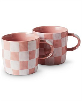 David Jones Kip & Co Checkered Mug 2P Set in Pink/White | David Jones (Australia & New Zealand)