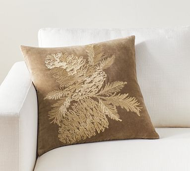Metallic Embroidered Pinecone Pillow Cover | Pottery Barn (US)