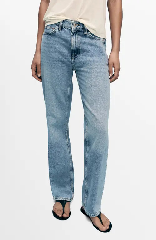 MANGO Matilda Mid Rise Straight Leg Jeans in Medium Blue at Nordstrom, Size 14 | Nordstrom
