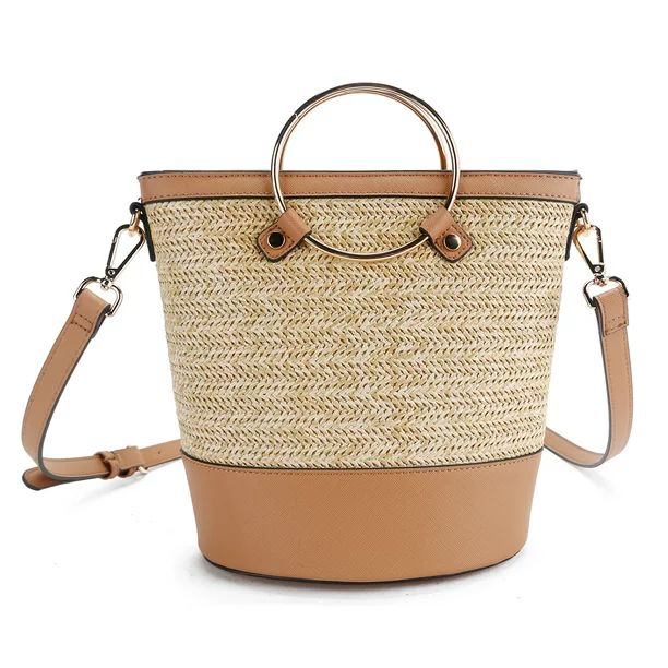 La Terre Summer Straw Tote Crossbody Bag with Round Metal Handle, Fashion Handbag for Women | Walmart (US)