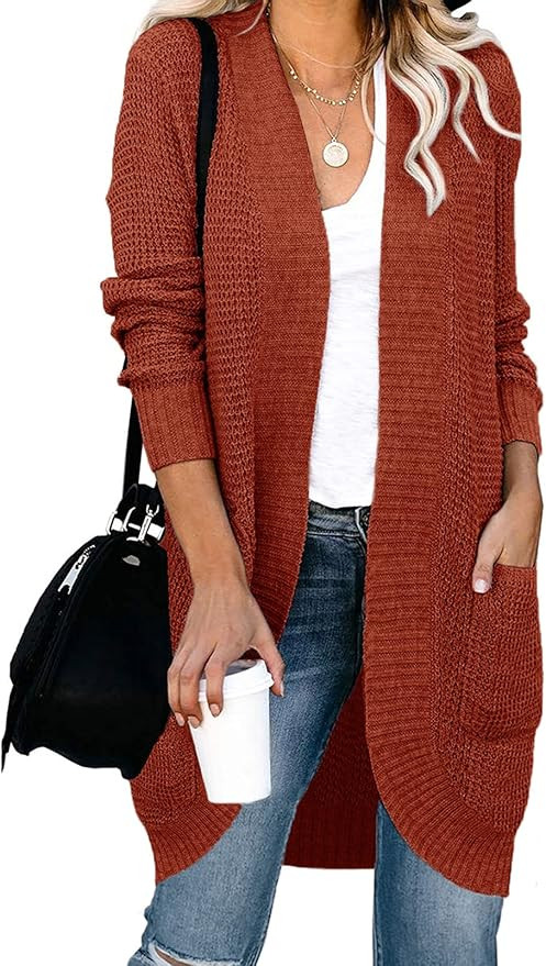 ZESICA Women's Long Sleeve Open Front Cardigans Casual Lightweight Soft Chunky Knit Draped Sweate... | Amazon (US)