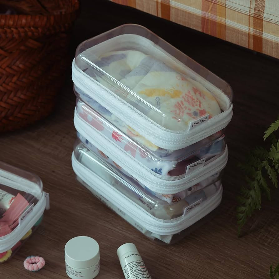 Zippered Pouch Hard, Clear Zippered Hard Pouch, Stackable Storage Bins, Portable Clear Bin Zipper... | Amazon (US)